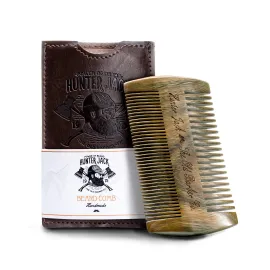 Sandalwood Beard Comb for Men - Handmade Beard & Mustache Comb - Premium Wooden Comb - Mens Comb with Fine & Wide Tooth - Pocket Combs for Men - Wood Comb in PU Leather Case by Hunter Jack