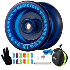 MAGICYOYO Responsive Yoyo K1 Tug Return Yo yo, Hubstacks Yo-yo for Kids Beginners Dual Purpose Yo Yo with Unresponsive Bearing, Storage Bag + 12 Yoyo Strings +Yo-Yo Glove +2 Yo yo Hubstacks (Blue)