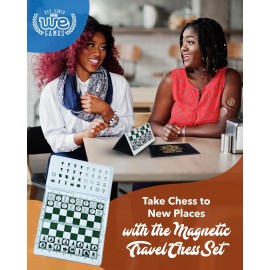 WE Games Mini Magnetic Travel Chess Set - 6-Inch Foldable Board with Durable Vinyl Pieces & Extra Queens- Indoor & Outdoor Magnetic Chess Game - Gold Logo