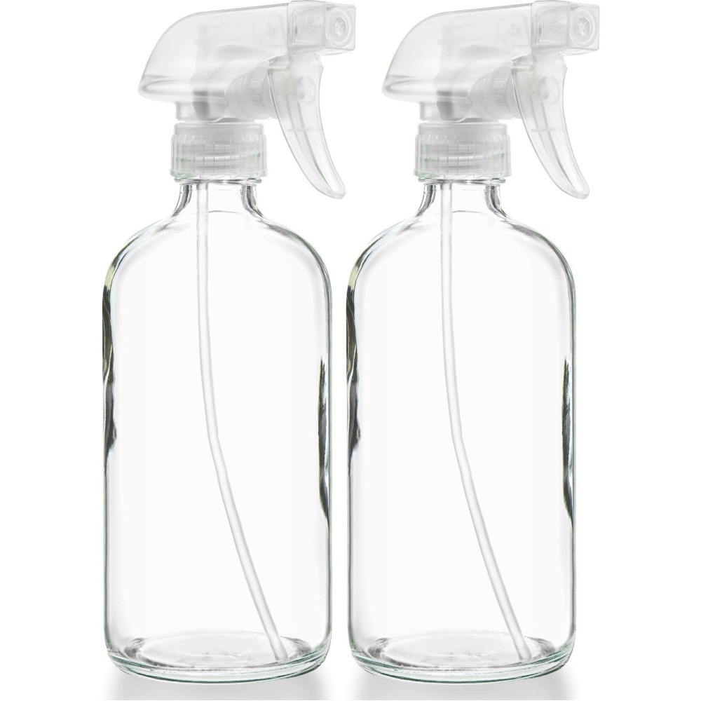 Sally\'s Organics Empty Clear Glass Spray Bottles - Refillable 16 oz Containers for Essential Oils, Cleaning Products, Aromatherapy, Misting Plants, or Cooking - Sprayer with Mist and Stream - 2 Pack Sally\'s Organics Empty Clear Glass Spray Bottles - Refillable 16 oz Containers for Essential Oils, Cleaning Products, Aromatherapy, Misting Plants, or Cooking - Sprayer with Mist and Stream - 2 Pack