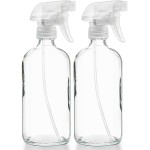 Sally\'s Organics Empty Clear Glass Spray Bottles - Refillable 16 oz Containers for Essential Oils, Cleaning Products, Aromatherapy, Misting Plants, or Cooking - Sprayer with Mist and Stream - 2 Pack