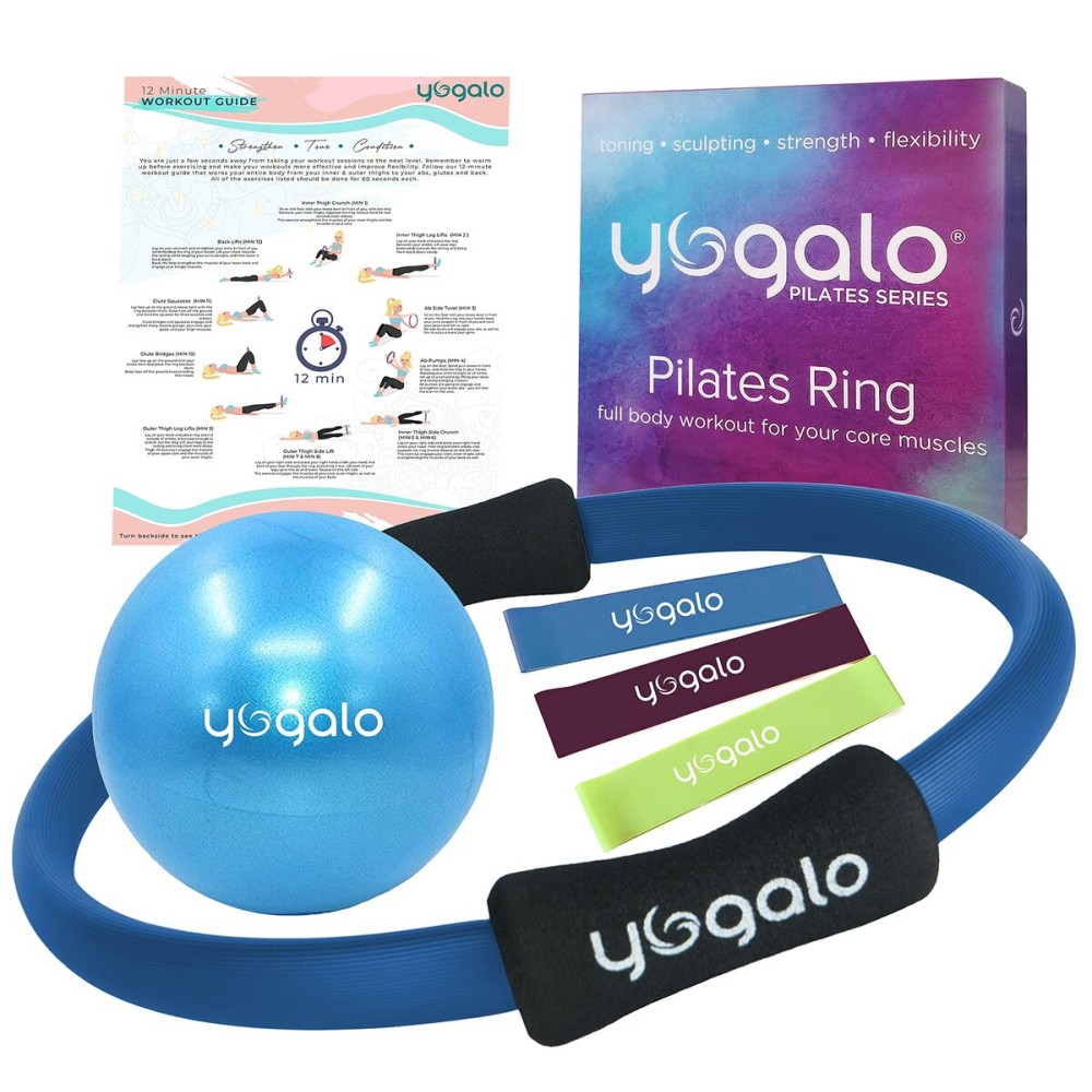 Pilates Ring and Ball Set with 3 Resistance Bands - Pilates Equipment for Home Workout - Magic Circle Pilates Ring 14 Inch to Tone, Sculpt and Strengthen - Fitness Ring for Yoga and Pilates (Blue) Pilates Ring and Ball Set with 3 Resistance Bands - Pilates Equipment for Home Workout - Magic Circle Pilates Ring 14 Inch to Tone, Sculpt and Strengthen - Fitness Ring for Yoga and Pilates (Blue)