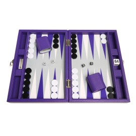 13-inch Premium Travel Backgammon Set - Purple Board, Grey Field, White and Purple Points 13-inch Premium Travel Backgammon Set - Purple Board, Grey Field, White and Purple Points