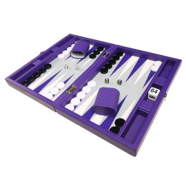 13-inch Premium Travel Backgammon Set - Purple Board, Grey Field, White and Purple Points 13-inch Premium Travel Backgammon Set - Purple Board, Grey Field, White and Purple Points