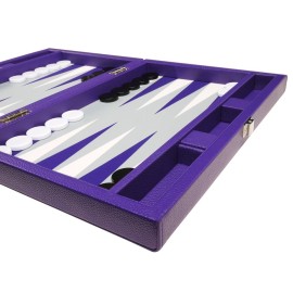 13-inch Premium Travel Backgammon Set - Purple Board, Grey Field, White and Purple Points 13-inch Premium Travel Backgammon Set - Purple Board, Grey Field, White and Purple Points