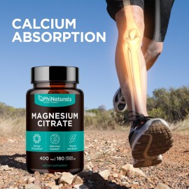 Magnesium Citrate Powder Capsules 400mg - 180 Count Veg Caps - PhiNaturals Supplements - Nervous System Support and Enzyme Function Magnesium Citrate Powder Capsules 400mg - 180 Count Veg Caps - PhiNaturals Supplements - Nervous System Support and Enzyme Function