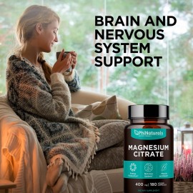 Magnesium Citrate Powder Capsules 400mg - 180 Count Veg Caps - PhiNaturals Supplements - Nervous System Support and Enzyme Function Magnesium Citrate Powder Capsules 400mg - 180 Count Veg Caps - PhiNaturals Supplements - Nervous System Support and Enzyme Function