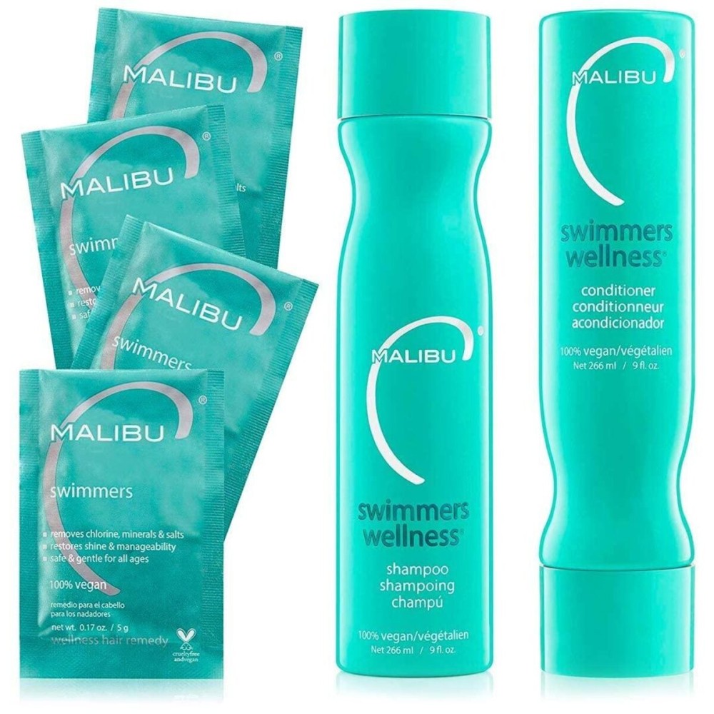 Malibu C Swimmers Wellness Collection - Swimmers Shampoo and Conditioner Set + Hair Mask Packets - Moisturizing, Shine Restoring Hair Care Kit - Protects Hair Discoloration from Pool Elements (6 Ct) Malibu C Swimmers Wellness Collection - Swimmers Shampoo and Conditioner Set + Hair Mask Packets - Moisturizing, Shine Restoring Hair Care Kit - Protects Hair Discoloration from Pool Elements (6 Ct)