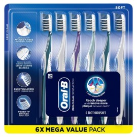 Oral-B Pro Health CrossAction All in One Soft Toothbrushes, Deep Plaque Fighter, Rounded Bristles Gentle on Teeth, Tongue and Cheek Cleaner, Gum Stimulators, 6 Count, Tooth Brush Pack