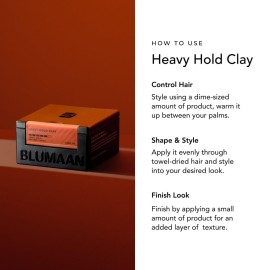 BluMaan Heavy Hold Clay - Men\'s Extra Strong Hold Hair Clay Creates Texture and Volume (2.5 oz) - Natural Matte Finish with Organic Oils - Controls Coarse,Thick, Unruly Hair