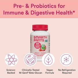 SmartyPants Kids Probiotic Immunity Gummies: Prebiotics & Probiotics for Immune Support & Digestive Comfort, Strawberry Crme, Vegan Gummy Vitamins, 60 Count, 30 Day Supply, No Refrigeration Required SmartyPants Kids Probiotic Immunity Gummies: Prebiotics & Probiotics for Immune Support & Digestive Comfort, Strawberry Crme, Vegan Gummy Vitamins, 60 Count, 30 Day Supply, No Refrigeration Required