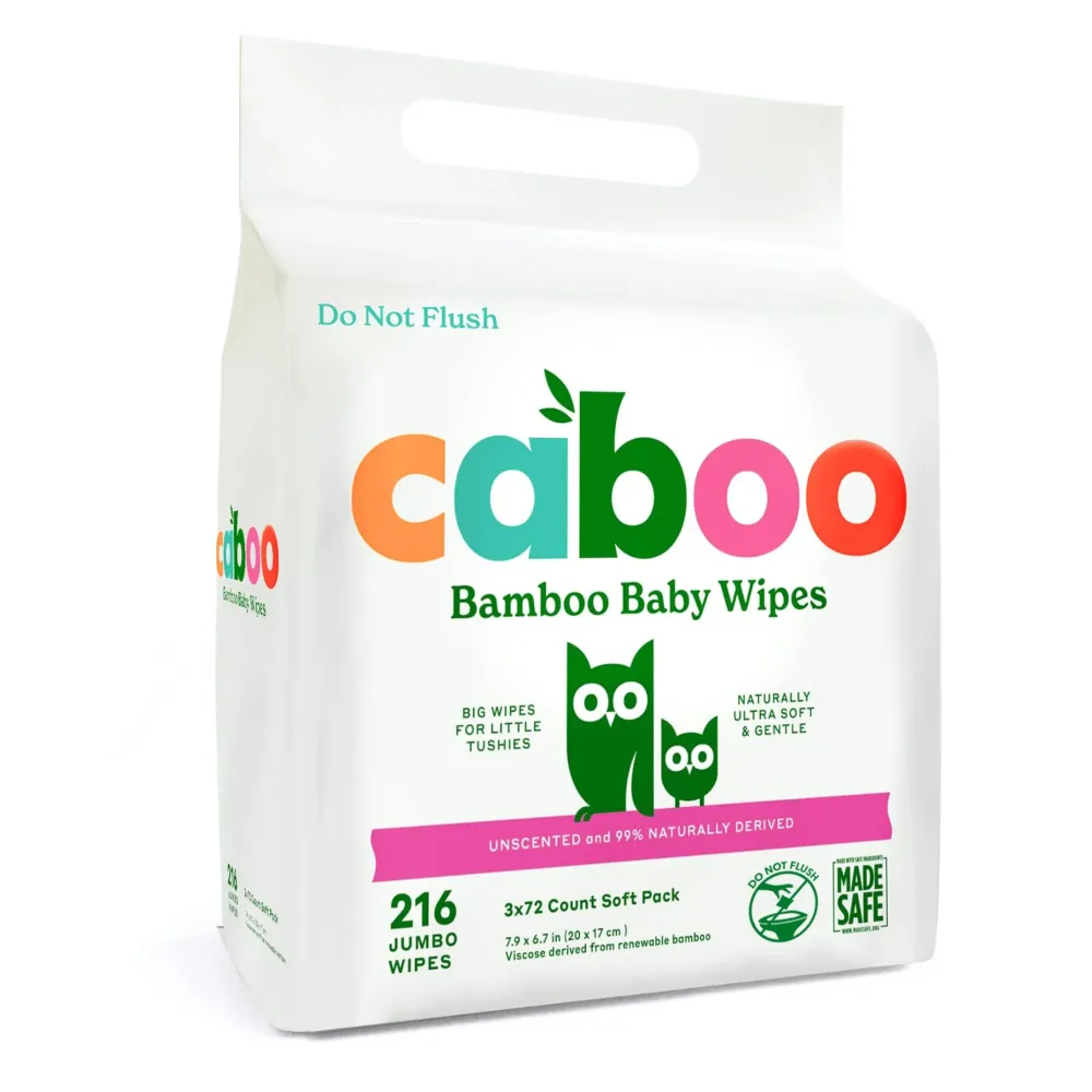 Caboo Baby Wipes, Made with Bamboo Viscose, Certified Made Safe Ingredients, Unscented Baby Wipes Good for Sensitive Skin, 72 Wipes Per Travel Pack, Total of 216 Wet Wipes