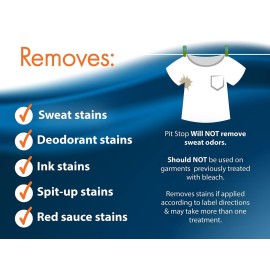 Pit Stop, Sweat Stain & Deodorant (Antiperspirant) Armpit Stain Remover, Multi-stain formulation, 16oz. Pit Stop, Sweat Stain & Deodorant (Antiperspirant) Armpit Stain Remover, Multi-stain formulation, 16oz.