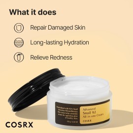 COSRX Snail Mucin 92% Face Moisturizer, 3.52 Oz, Mothers day gifts for mom, Lightweight Moisturing Cream for Soft, Glowy Skin, Korean Skin Care, Korean Moisturizer Face Cream