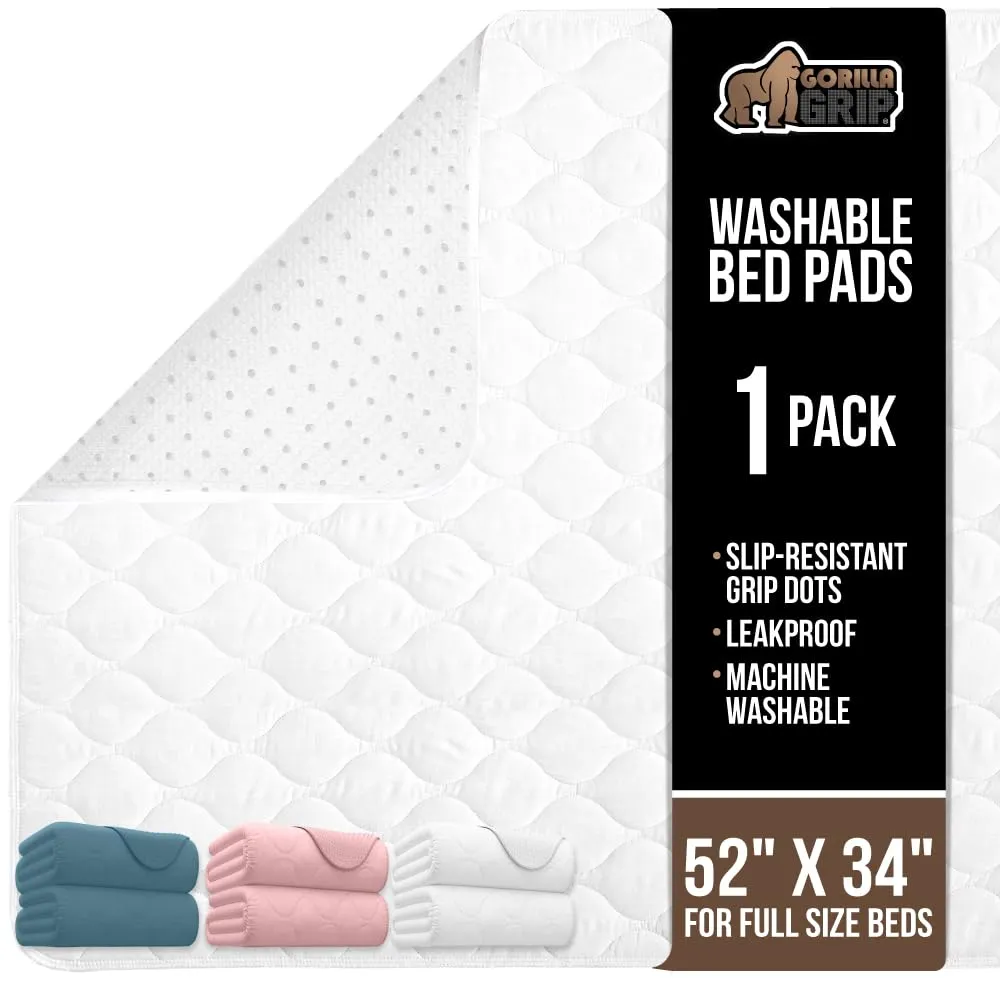 GORILLA GRIP Washable Underpads, Waterproof Reusable Heavy Absorbency Incontinence Bed Pads, Leak Proof Toddler Mattress Pad, 52x34 Slip Resistant Protector for Bedwetting, Adults and Kids, White GORILLA GRIP Washable Underpads, Waterproof Reusable Heavy Absorbency Incontinence Bed Pads, Leak Proof Toddler Mattress Pad, 52x34 Slip Resistant Protector for Bedwetting, Adults and Kids, White