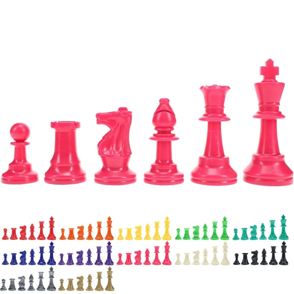 WE Games Color Bright Plastic Staunton Tournament Chess Pieces with 3.75 in. King - Half Chess Set of Chess Pieces Only, Pink