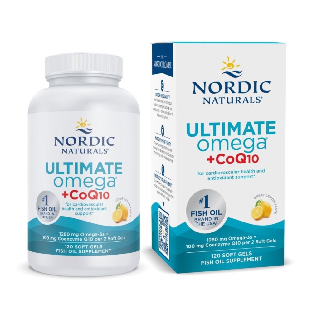 Nordic Naturals Ultimate Omega + CoQ10, Lemon - 120 Soft Gels - 1280 mg Omega-3 + 100 mg CoQ10 - Heart Health, Cellular Energy, Antioxidant Support - Non-GMO - 60 Servings Nordic Naturals Ultimate Omega + CoQ10, Lemon - 120 Soft Gels - 1280 mg Omega-3 + 100 mg CoQ10 - Heart Health, Cellular Energy, Antioxidant Support - Non-GMO - 60 Servings