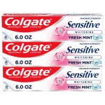 Colgate Whitening Toothpaste for Sensitive Teeth, Enamel Repair and Cavity Protection, Fresh Mint Gel, 6 Oz (Pack of 3)