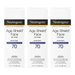 Neutrogena Age Shield Face Oil-Free Sunscreen Lotion with Broad Spectrum SPF 70, Non-Comedogenic Moisturizing Sunscreen to Help Prevent Signs of Aging, PABA-Free, 3 fl. oz (Pack of 3)