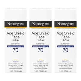 Neutrogena Age Shield Face Oil-Free Sunscreen Lotion with Broad Spectrum SPF 70, Non-Comedogenic Moisturizing Sunscreen to Help Prevent Signs of Aging, PABA-Free, 3 fl. oz (Pack of 3)