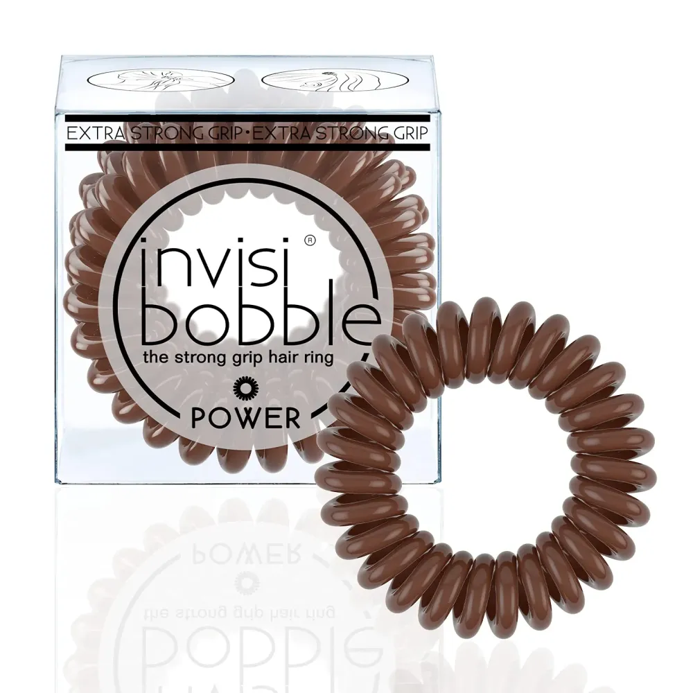 invisibobble Power Traceless Spiral Hair Ties - 3 Pack - Pretzel Brown - Strong Elastic Grip Coil Hair Accessories for Active Women - No Kink, Non Soaking - Gentle for Girls Teens and Thick Hair