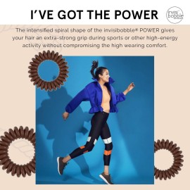invisibobble Power Traceless Spiral Hair Ties - 3 Pack - Pretzel Brown - Strong Elastic Grip Coil Hair Accessories for Active Women - No Kink, Non Soaking - Gentle for Girls Teens and Thick Hair
