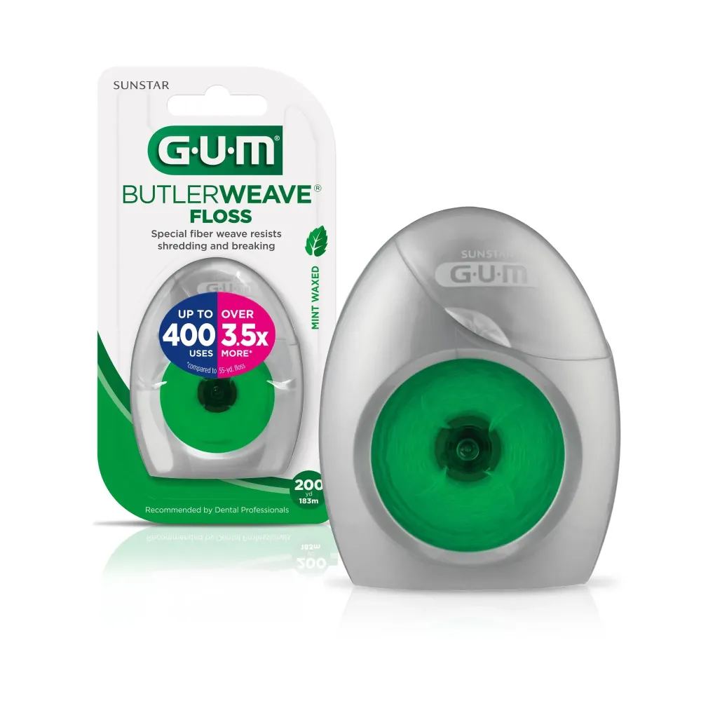 GUM ButlerWeave Woven Dental Flos, Shred Resistant Waxed Floss, Mint Flavored, 1 Count GUM ButlerWeave Woven Dental Flos, Shred Resistant Waxed Floss, Mint Flavored, 1 Count