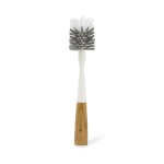 Full Circle Clean Reach Bottle Brush with Replaceable Bristle Brush Head, Bamboo Handle, White