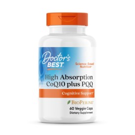 Doctor\'s Best High Absorption CoQ10 Plus PQQ, Cognitive Support, USP Verified, Naturally Fermented CoQ10, Non-GMO, Gluten Free, Soy Free, Vegan 60 Veggie Caps