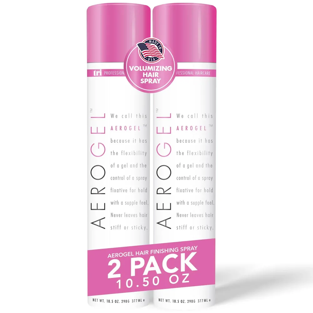 TRI Design Aerogel Hairspray - Strong Hold Hair Finishing Spray for Volumizing & Control, Flexible Styling for All Hair Types, Non-Sticky and Scented - For Women and Men - Pack of 2 (10.5 Oz) TRI Design Aerogel Hairspray - Strong Hold Hair Finishing Spray for Volumizing & Control, Flexible Styling for All Hair Types, Non-Sticky and Scented - For Women and Men - Pack of 2 (10.5 Oz)