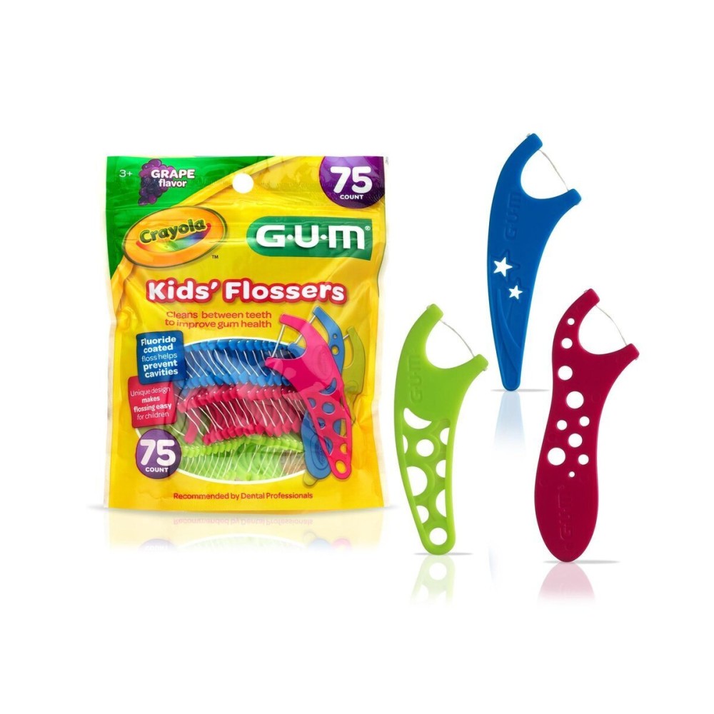 GUM Crayola Kids Flossers with Fluoride - Designed for Little Hands - Fun Grape Flavor - Easy to Use Kids Floss Picks for Children Ages 3+, 75 ct GUM Crayola Kids Flossers with Fluoride - Designed for Little Hands - Fun Grape Flavor - Easy to Use Kids Floss Picks for Children Ages 3+, 75 ct