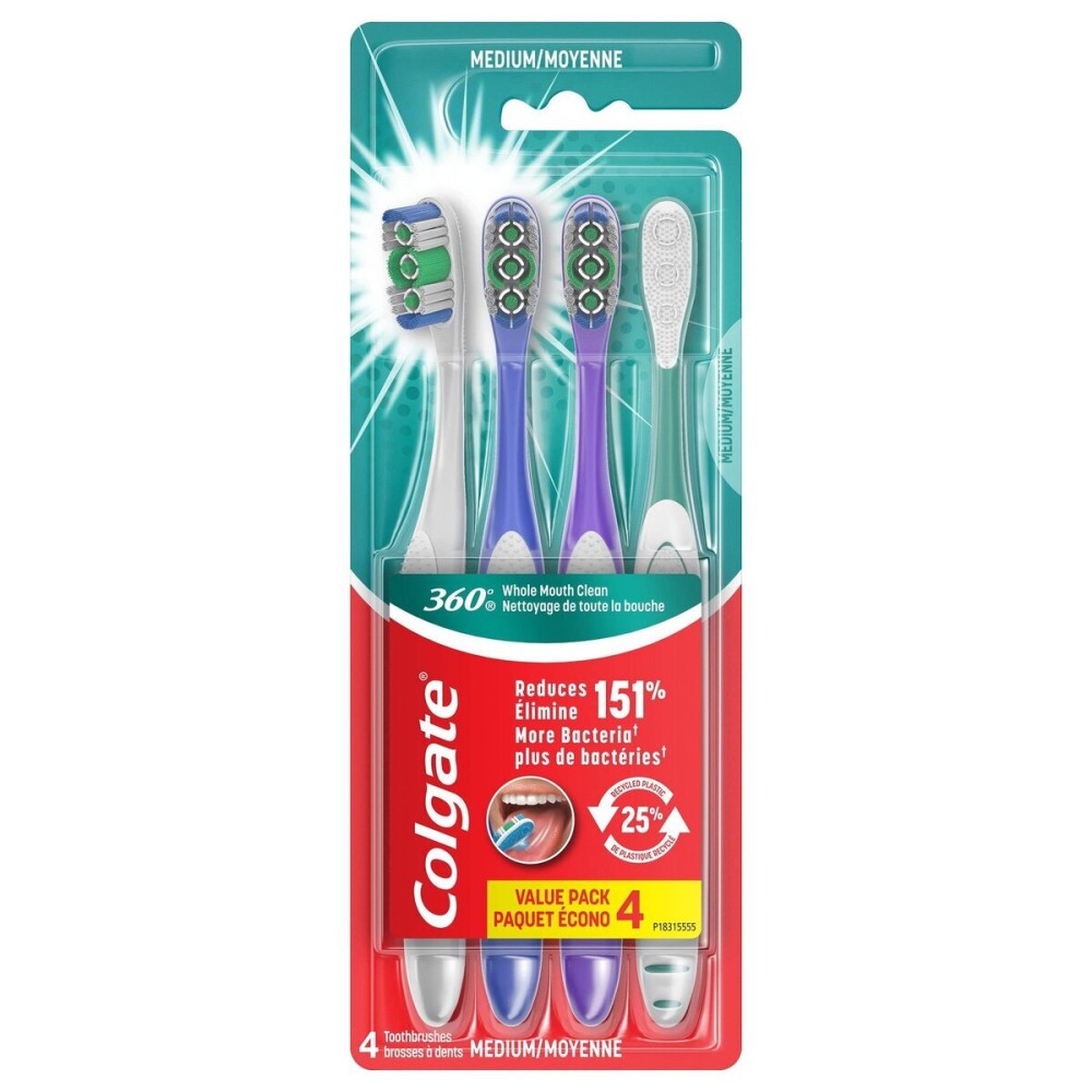 Colgate 360 Adult Toothbrush, Medium (4 Count) Colgate 360 Adult Toothbrush, Medium (4 Count)