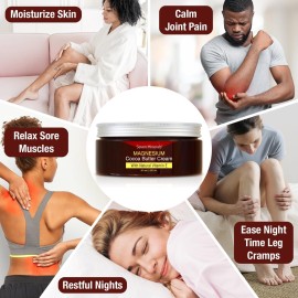 Seven Minerals, Natural Magnesium Cream for Pain Calm, Leg Cramps, Sleep & Muscle Soreness With Moisturizing Organic Cocoa Butter & Vitamin E - No Harmful Ingredients USA Made Safe for Kids (8 fl oz) Seven Minerals, Natural Magnesium Cream for Pain Calm, Leg Cramps, Sleep & Muscle Soreness With Moisturizing Organic Cocoa Butter & Vitamin E - No Harmful Ingredients USA Made Safe for Kids (8 fl oz)
