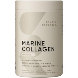 Sports Research Marine Collagen Peptides Powder - Sourced from Wild-Caught Fish, Pescatarian Friendly, Keto Certified & Non-GMO Verified - Easy to Mix in Water or Juice! (34 Servings)