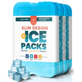 Healthy Packers Ice Packs for Lunch Boxes & Coolers - Freezer Packs - Original Cool Pack | Cooler Accessories for Beach, Camping & Fishing | Slim & Long-Lasting Reusable Ice Pack for Cooler (Set of 4)