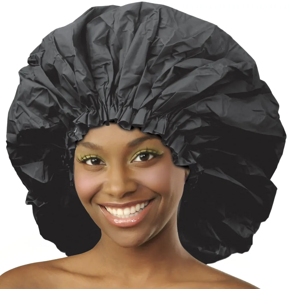 Donna Super Jumbo Shower Cap Waterproof Material 1pc for Women or Men Shower Cap for Roller Sets, Afros, Twist, Silk Wraps and More Reusable, 1PC BLACK COLOR Donna Super Jumbo Shower Cap Waterproof Material 1pc for Women or Men Shower Cap for Roller Sets, Afros, Twist, Silk Wraps and More Reusable, 1PC BLACK COLOR