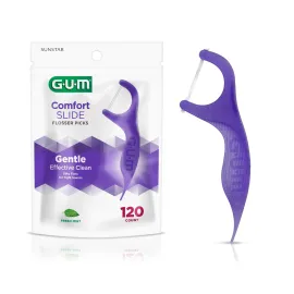 GUM Comfort Slide Floss Picks - Perfect for Tight Teeth - Extra Strong Shred-Resistant Dental Floss, Easy Grip Handle - Dental Flossers for Adults - Fresh Mint Flavor, 120 Count