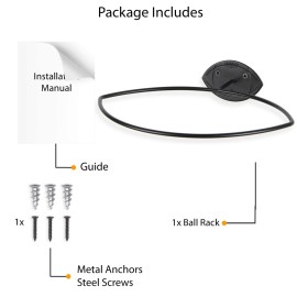 Wallniture Sporta Wall Mount Football Rack, Ball Holder Organization and Storage Rack, Sports Room Decor, Steel, Black