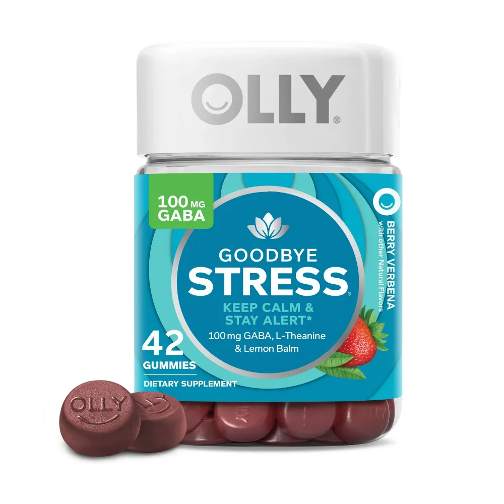 OLLY Goodbye Stress Gummy, GABA, L-Theanine, Lemon Balm, Stress Relief Supplement, Berry - 42 Count OLLY Goodbye Stress Gummy, GABA, L-Theanine, Lemon Balm, Stress Relief Supplement, Berry - 42 Count