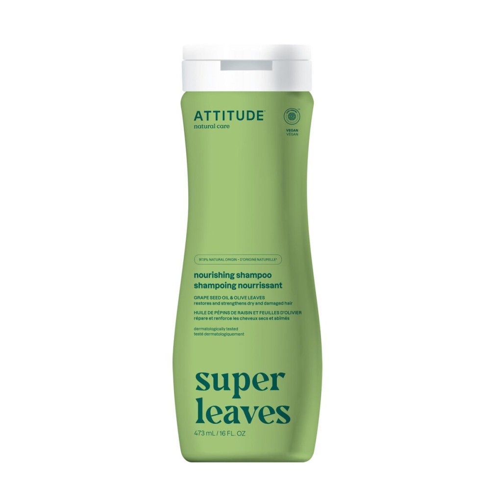 ATTITUDE Nourishing Hair Shampoo, EWG Verified, For Dry and Damaged Hair, Naturally Derived Ingredients, Vegan and Plant Based, Grapeseed Oil and Olive Leaves, 16 Fl Oz ATTITUDE Nourishing Hair Shampoo, EWG Verified, For Dry and Damaged Hair, Naturally Derived Ingredients, Vegan and Plant Based, Grapeseed Oil and Olive Leaves, 16 Fl Oz