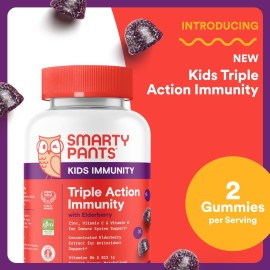 SmartyPants Kids Immunity Elderberry Gummies: Kids Immune Support Supplement, Vitamin C, Vitamin D, Vitamins B6 & B12 and Zinc, Gluten Free, Elderberry Flavor, 60 Count (30 Day Supply)
