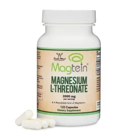Magnesium L Threonate, Magtein, Sleep and Cognitive Support - High Absorption - Most Bioavailable Form of Magnesium - 2,000 mg - 120 Capsules