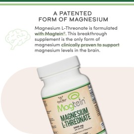 Magnesium L Threonate, Magtein, Sleep and Cognitive Support - High Absorption - Most Bioavailable Form of Magnesium - 2,000 mg - 120 Capsules Magnesium L Threonate, Magtein, Sleep and Cognitive Support - High Absorption - Most Bioavailable Form of Magnesium - 2,000 mg - 120 Capsules
