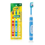 GUM Crayola Marker Childrens Toothbrush, Soft Bristled Kids Toothbrush Set Age 3+, Suction Cup Base, 3 Count
