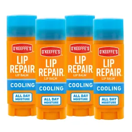 O\'Keeffe\'s Lip Repair Lip Balm With Cooling Relief for Dry, Cracked Lips - Stick (4 Pack) - Moisturizer for Very Dry Lips
