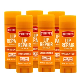 O\'Keeffe\'s Lip Repair Unscented Lip Balm for Dry, Cracked Lips - Stick (6 Pack) - Moisturizer for Very Dry Lips