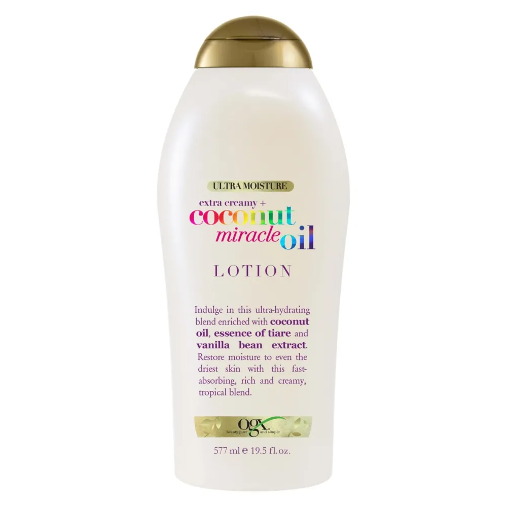 OGX Extra Creamy + Coconut Miracle Oil Ultra Moisture Body Lotion with Vanilla Bean, Fast-Absorbing Body Lotion for All Skin Types, Paraben-Free and Sulfated-Surfactants Free, 19.5 Ounce OGX Extra Creamy + Coconut Miracle Oil Ultra Moisture Body Lotion with Vanilla Bean, Fast-Absorbing Body Lotion for All Skin Types, Paraben-Free and Sulfated-Surfactants Free, 19.5 Ounce