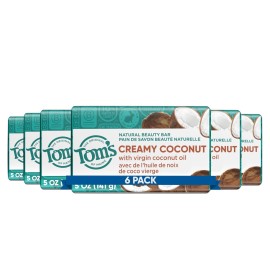 Tom\'s of Maine Natural Beauty Bar Soap, Creamy Coconut With Virgin Coconut Oil, 5 oz. 6-Pack (Packaging May Vary)