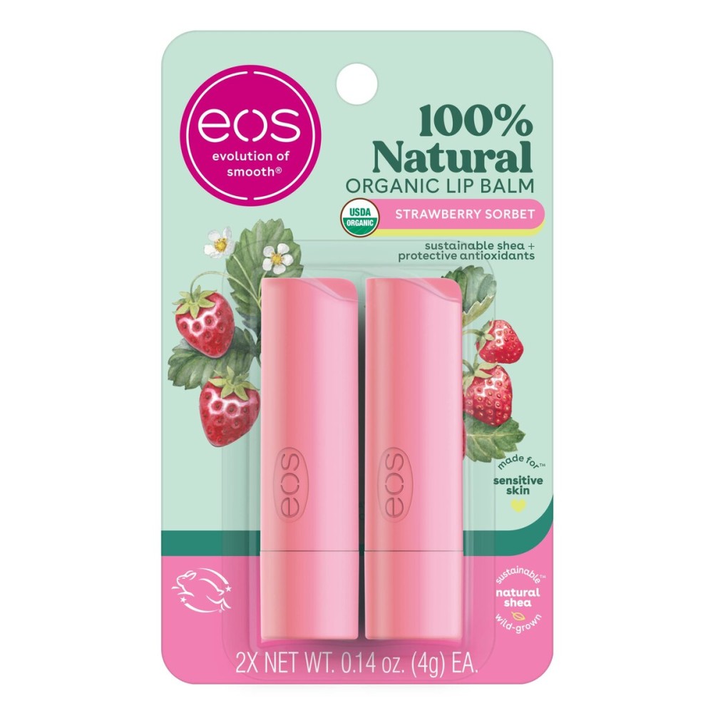 eos 100% Natural & Organic Lip Balm- Strawberry Sorbet, Dermatologist Recommended for Sensitive Skin, All-Day Moisture, 0.14 oz, 2 Pack eos 100% Natural & Organic Lip Balm- Strawberry Sorbet, Dermatologist Recommended for Sensitive Skin, All-Day Moisture, 0.14 oz, 2 Pack