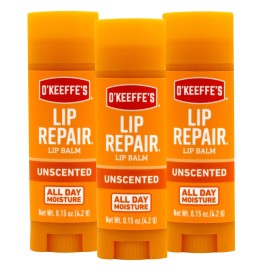 O\'Keeffe\'s Lip Repair Unscented Lip Balm for Dry, Cracked Lips - Stick (3 Pack) - Moisturizer for Very Dry Lips